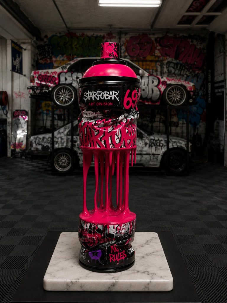 Sculpture bombe Propaganda Series, rose fluo graffiti