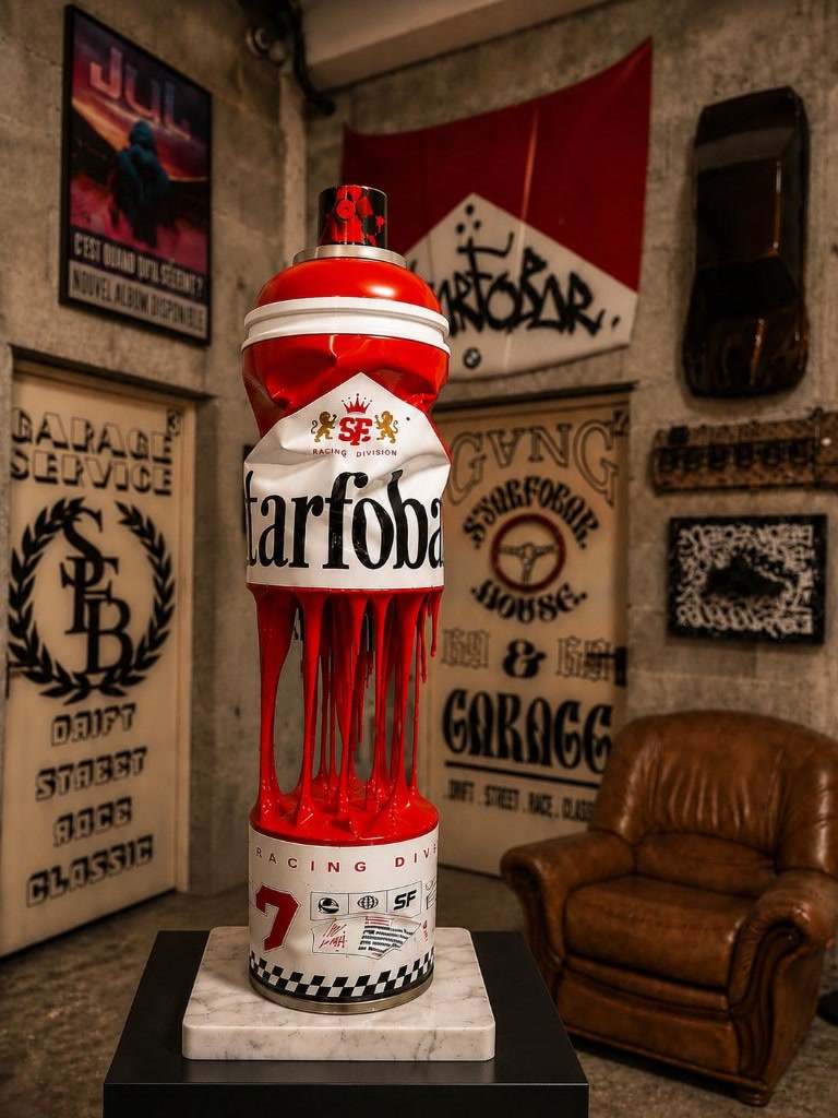Sculpture bombe Starfobar Série, rouge et blanc
